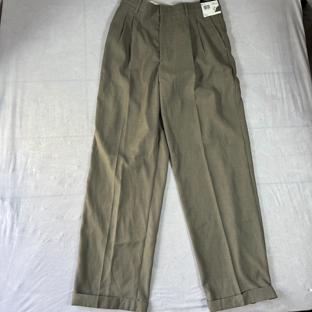 Van Heusen Mens Dress Pants Taupe Beige Pleated Front‎ Straight Leg Cuffed 20